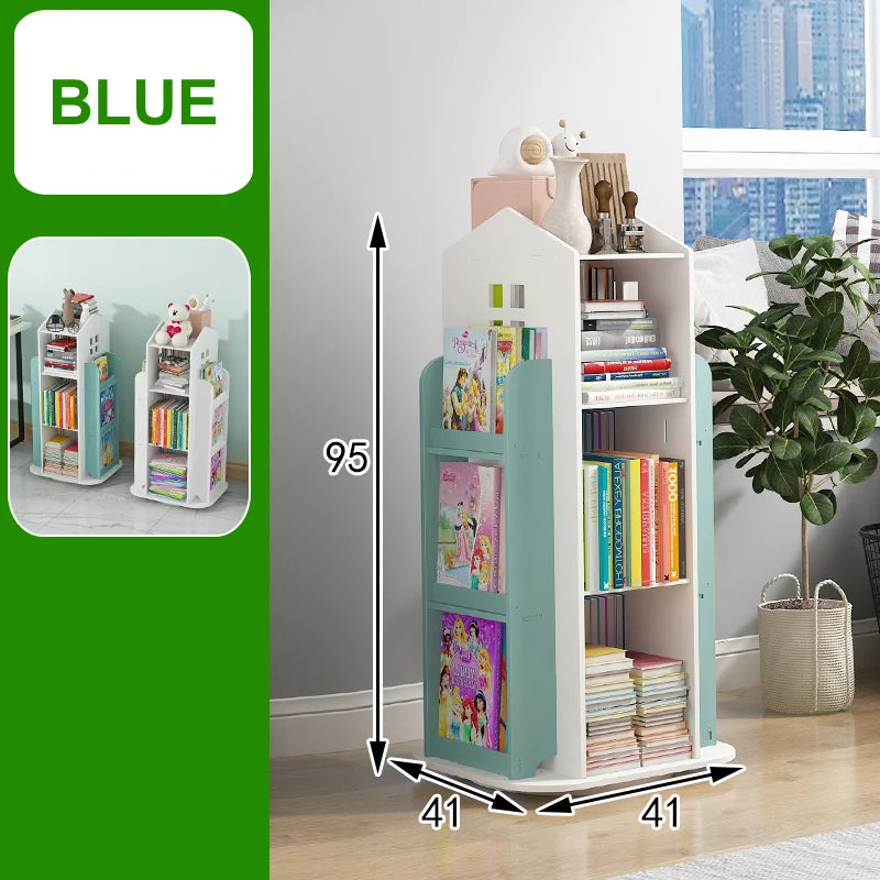 Children's Bookshelf 360° Rotating Magazine Picture Book Newspaper Rack Floor Simple Book Shelf For Home Bookcases Furniture