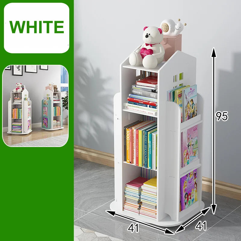 Children's Bookshelf 360° Rotating Magazine Picture Book Newspaper Rack Floor Simple Book Shelf For Home Bookcases Furniture