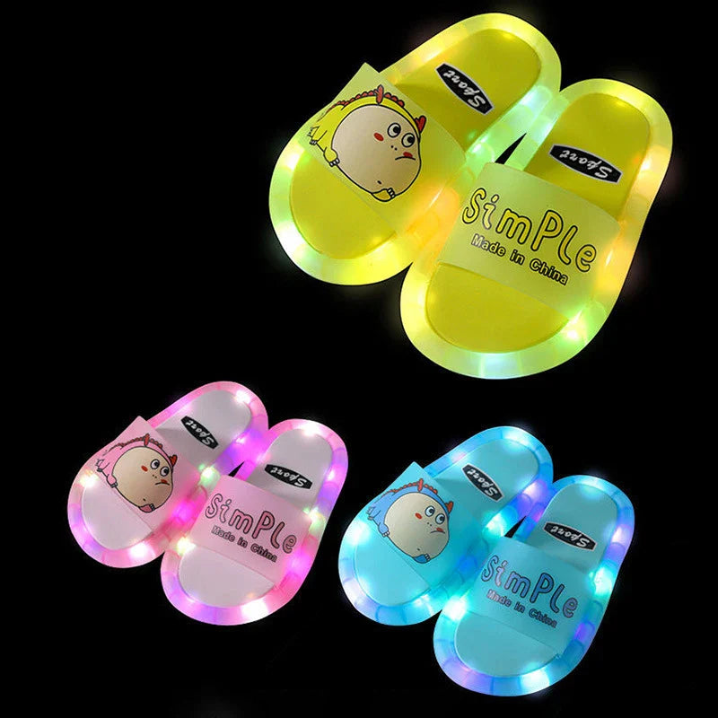 Children‘s Slippers Boys Girls Cartoon Letter Prints Shoes Lighted Fashion Cute Shoes Bathroom Kids Toddler Slippers