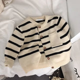 Children's Soft Waxy Striped Sweater Cardigan For Boys And Girls' Spring And Autumn Versatile Knitted Coat Toddler Girl Cardigan