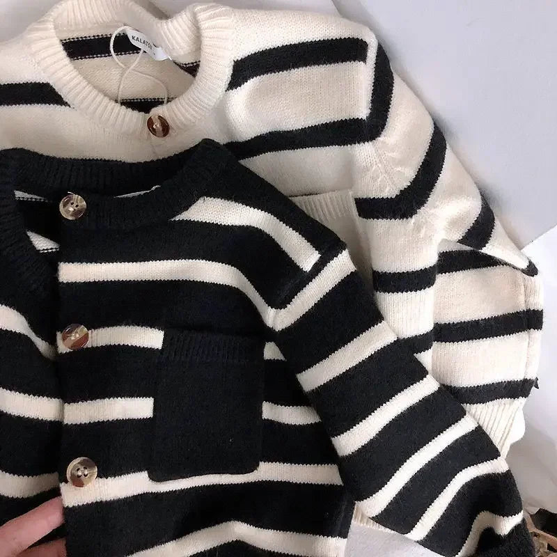 Children's Soft Waxy Striped Sweater Cardigan For Boys And Girls' Spring And Autumn Versatile Knitted Coat Toddler Girl Cardigan