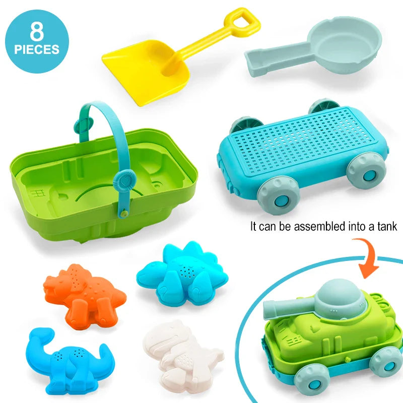 Children's beach toys, playing with sand, digging an hourglass, playing with water, shovels, buckets, and kettles, ages 1-6