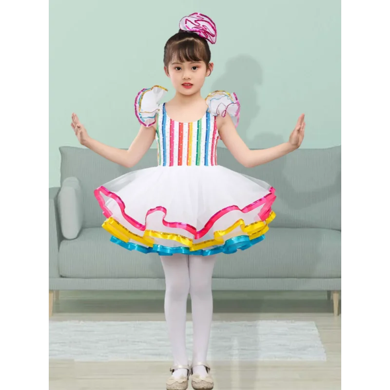 Children's dance hall clothing sequin modern dance short skirt girl jazz dance ball dress wedding princess skirt