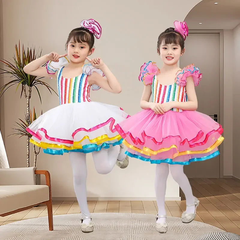 Children's dance hall clothing sequin modern dance short skirt girl jazz dance ball dress wedding princess skirt