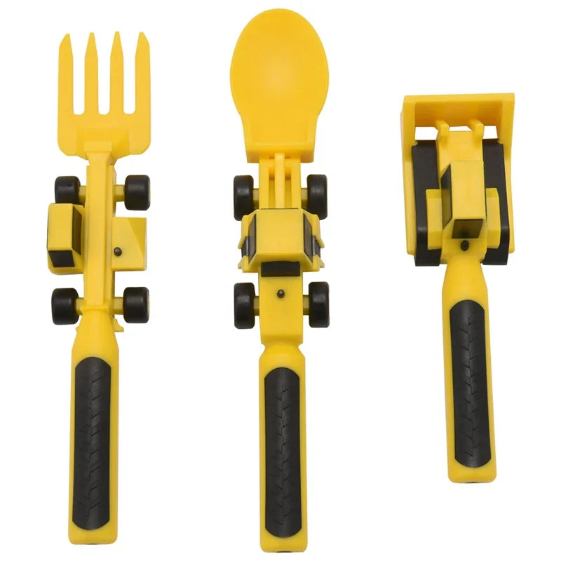 Childrens Cutlery Set Food Utensils For Kids Bulldozer Excavator Shovel Spoon Fork Feeding Tableware Constructive Eating Kitchen