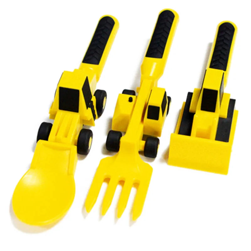 Childrens Cutlery Set Food Utensils For Kids Bulldozer Excavator Shovel Spoon Fork Feeding Tableware Constructive Eating Kitchen