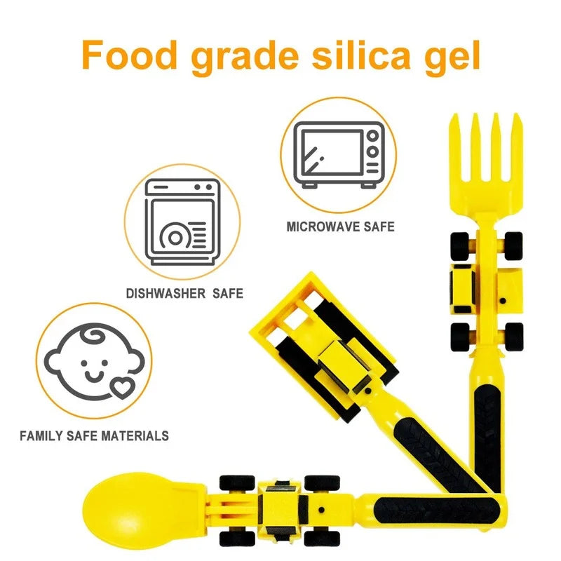 Childrens Cutlery Set Food Utensils For Kids Bulldozer Excavator Shovel Spoon Fork Feeding Tableware Constructive Eating Kitchen