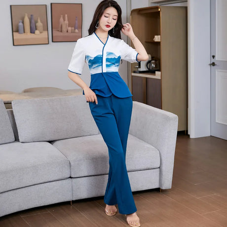 China style Beauty Salon Spa Work Clothes for Women Hotel Foot Bath Saunas Profesionales Masseur Uniform Beautician Overalls Set