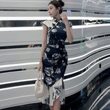 Chinese Dress Vintage Sexy Sleeveless Female Qipao Classic Elegant Mandarin Collar Long Cheongsam Skinny Split Vestidos Mujer