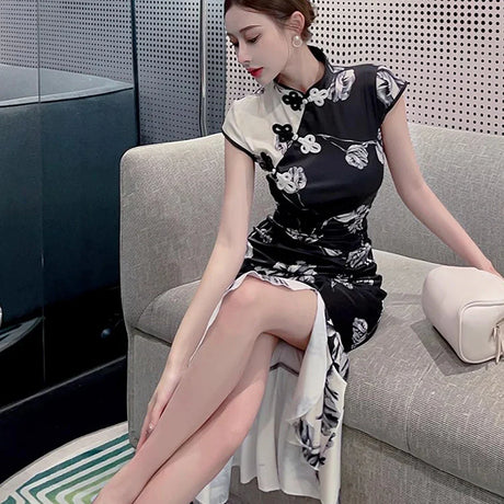 Chinese Dress Vintage Sexy Sleeveless Female Qipao Classic Elegant Mandarin Collar Long Cheongsam Skinny Split Vestidos Mujer