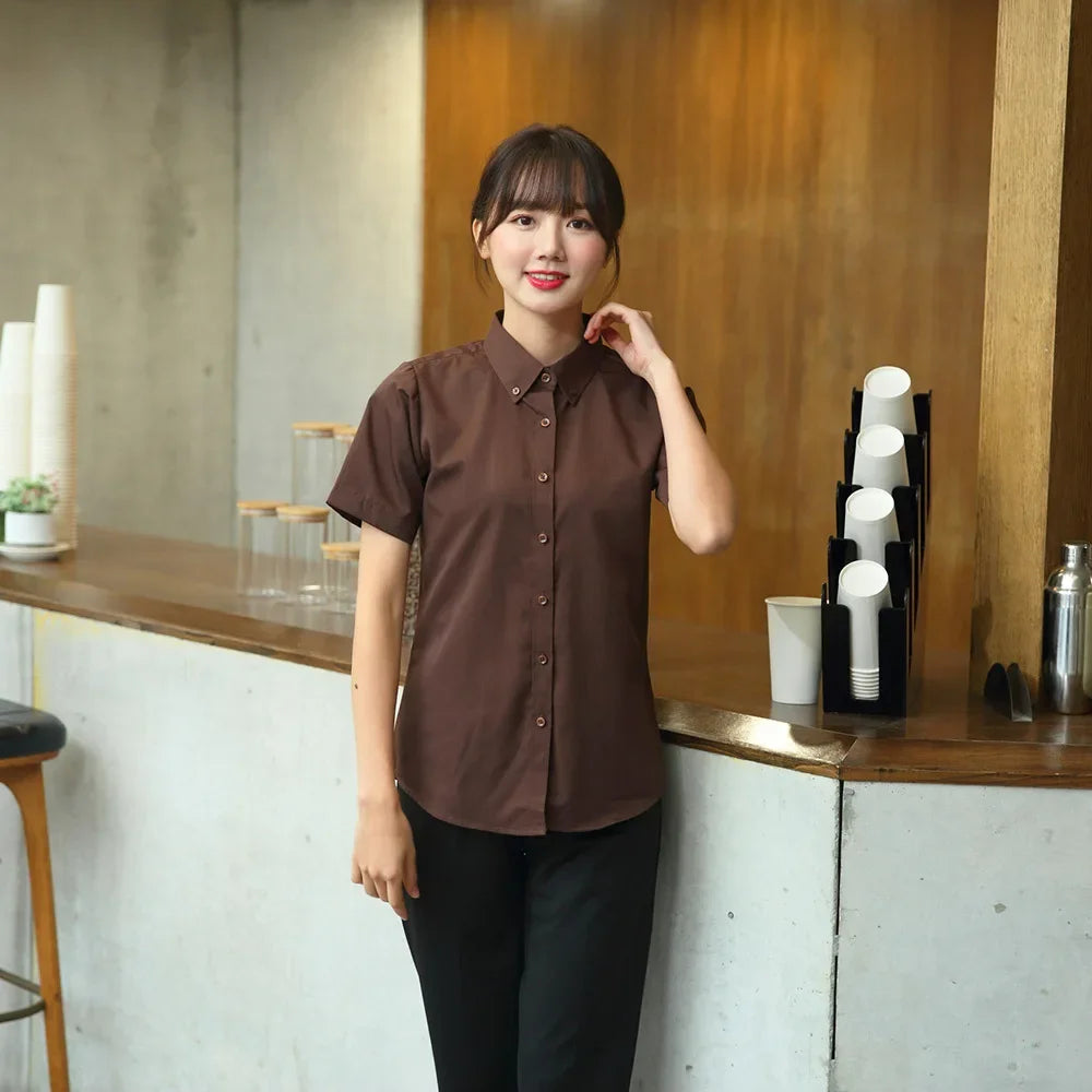 Chinese Restaurant Waitress Hotel Waiter Uniform Summer Waitress Overalls Short Sleeved Catering Teahouse Working Clothing