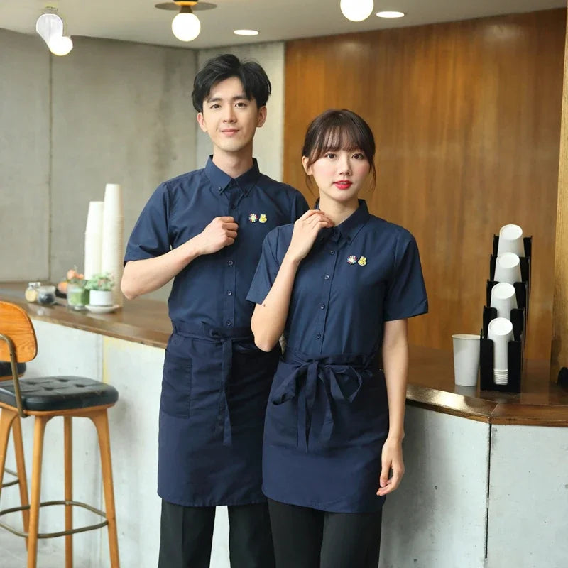 Chinese Restaurant Waitress Hotel Waiter Uniform Summer Waitress Overalls Short Sleeved Catering Teahouse Working Clothing