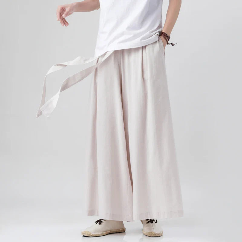 Chinese Style Harajuku Linen Cotton Linen Pants Man Japanese Kimono Pants Male Streetwear Summer Retro Wide-leg Loose Trousers