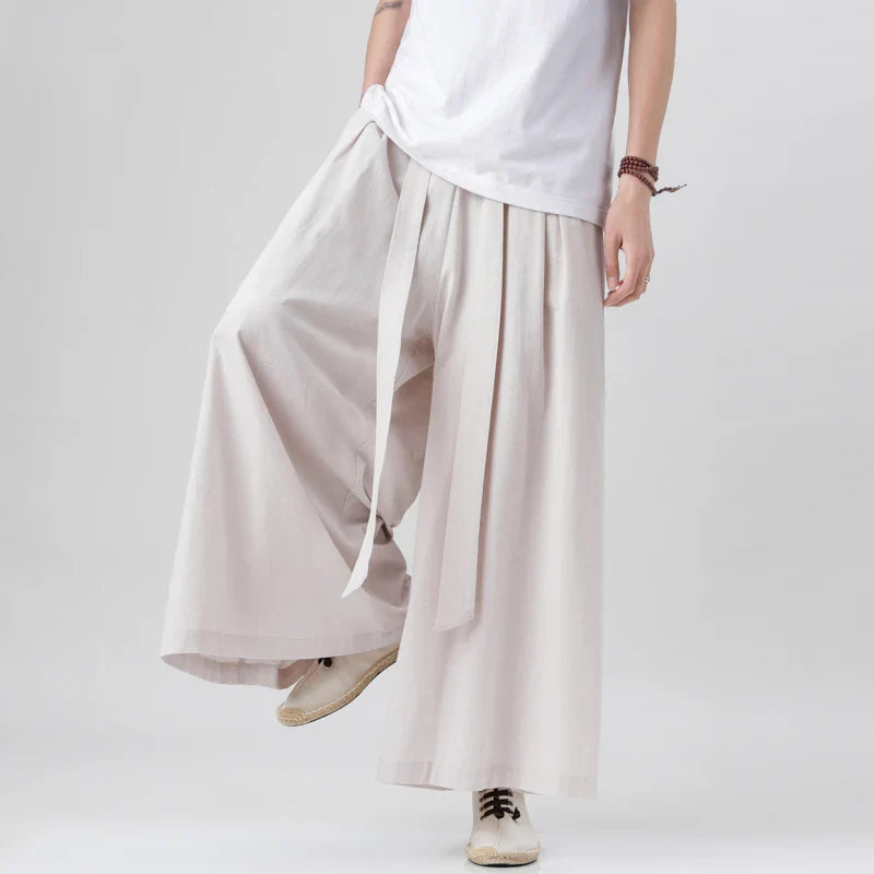 Chinese Style Harajuku Linen Cotton Linen Pants Man Japanese Kimono Pants Male Streetwear Summer Retro Wide-leg Loose Trousers