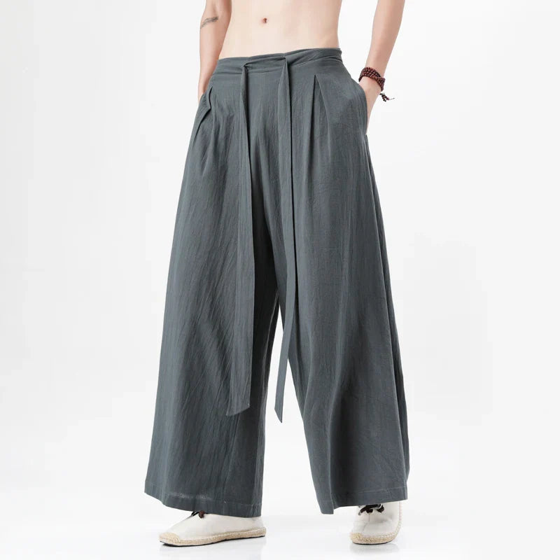 Chinese Style Harajuku Linen Cotton Linen Pants Man Japanese Kimono Pants Male Streetwear Summer Retro Wide-leg Loose Trousers