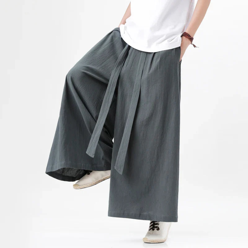 Chinese Style Harajuku Linen Cotton Linen Pants Man Japanese Kimono Pants Male Streetwear Summer Retro Wide-leg Loose Trousers