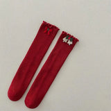 Christmas Kids Socks Winter Warm Knitted Cotton Knee High Socks For Girls Children Cartoon Red Long Sock Leg Warmer