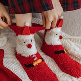 Christmas New Year Terry Sock Coral Children's Fleece Cotton Mid Tube Socks Cute Cartoon  Santa Plush Thick Baby Knee Leg Warmer