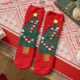 Christmas New Year Terry Sock Coral Children's Fleece Cotton Mid Tube Socks Cute Cartoon  Santa Plush Thick Baby Knee Leg Warmer