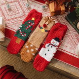 Christmas New Year Terry Sock Coral Children's Fleece Cotton Mid Tube Socks Cute Cartoon  Santa Plush Thick Baby Knee Leg Warmer