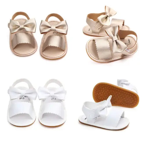 Citgeett Summer Baby Girls Sandals Bowknot Anti-Slip Crib Shoes Soft Sole Summer Solid