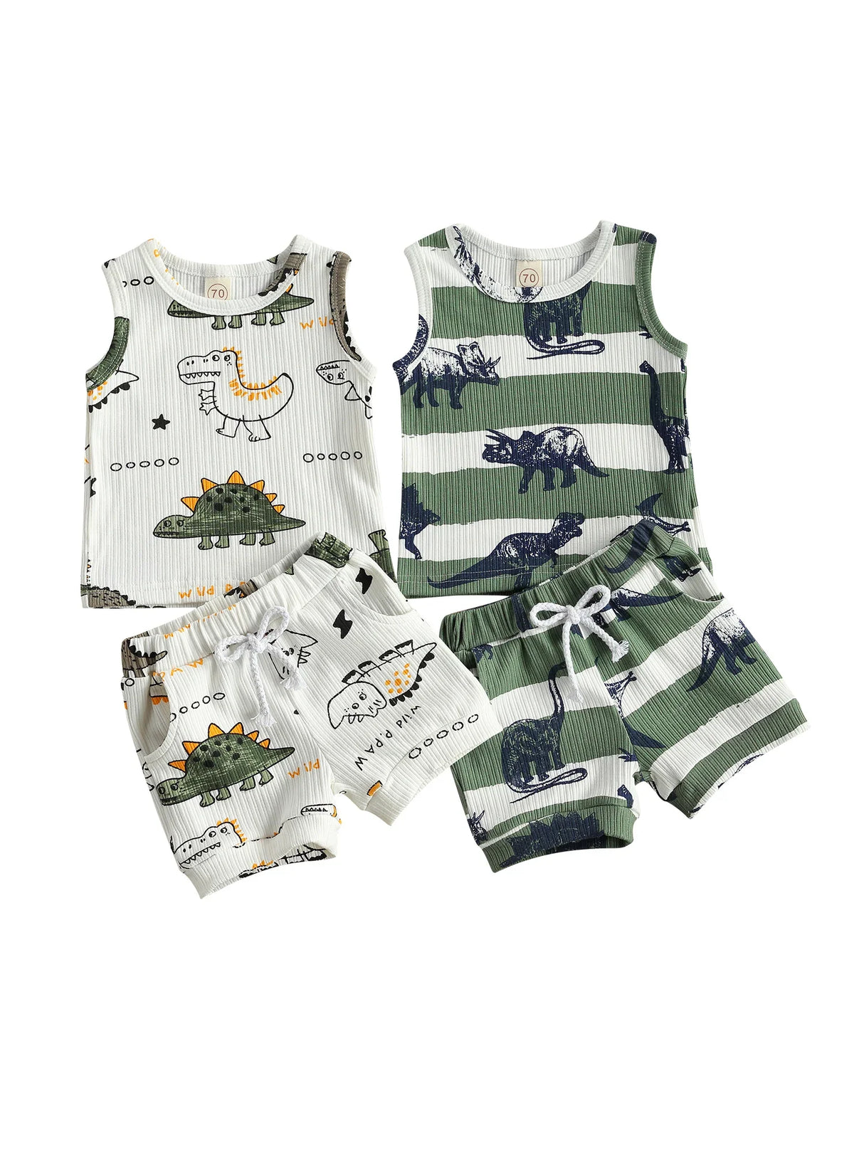 Citgeett Summer Infant Baby Boys Girls Tracksuits Cartoon Dinosaur Print Sleeveless Vest + Elastic Shorts Clothes Set