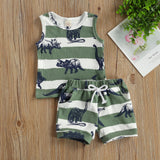 Citgeett Summer Infant Baby Boys Girls Tracksuits Cartoon Dinosaur Print Sleeveless Vest + Elastic Shorts Clothes Set