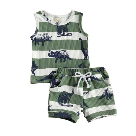 Citgeett Summer Infant Baby Boys Girls Tracksuits Cartoon Dinosaur Print Sleeveless Vest + Elastic Shorts Clothes Set