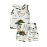 Citgeett Summer Infant Baby Boys Girls Tracksuits Cartoon Dinosaur Print Sleeveless Vest + Elastic Shorts Clothes Set