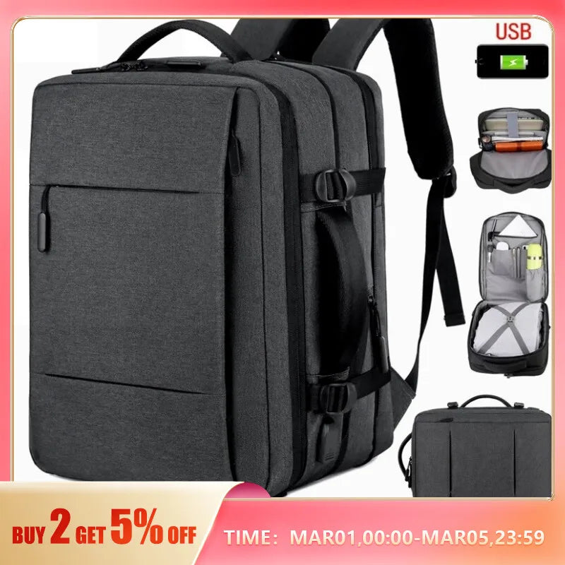 Classic Travel Backpack Men Business Backpack School Expandable USB Bag Large Capacity Laptop Waterproof Fashion Backpack