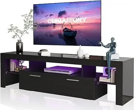 Clikuutory Modern LED 63 inch TV Stand with Large Storage Drawer for 40 50 55 60 65 70 75 Inch TVs, 63”W×14”D×18”H