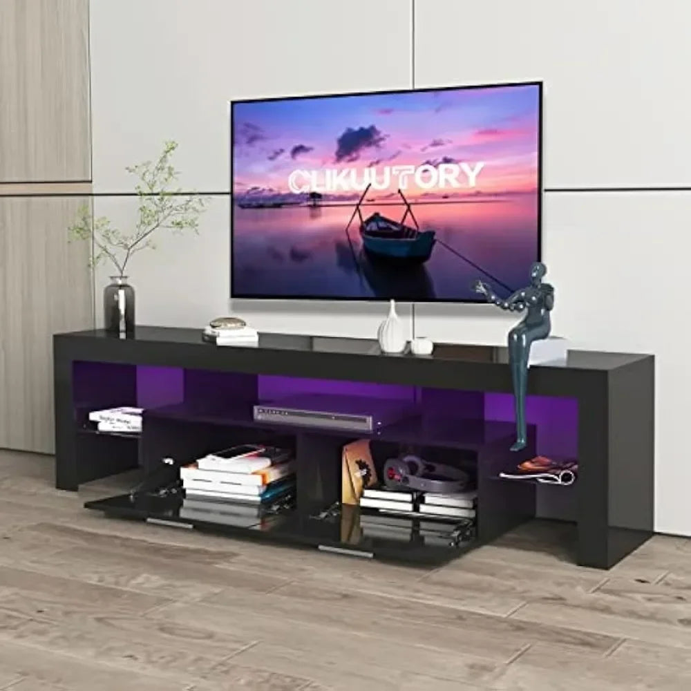 Clikuutory Modern LED 63 inch TV Stand with Large Storage Drawer for 40 50 55 60 65 70 75 Inch TVs, 63”W×14”D×18”H