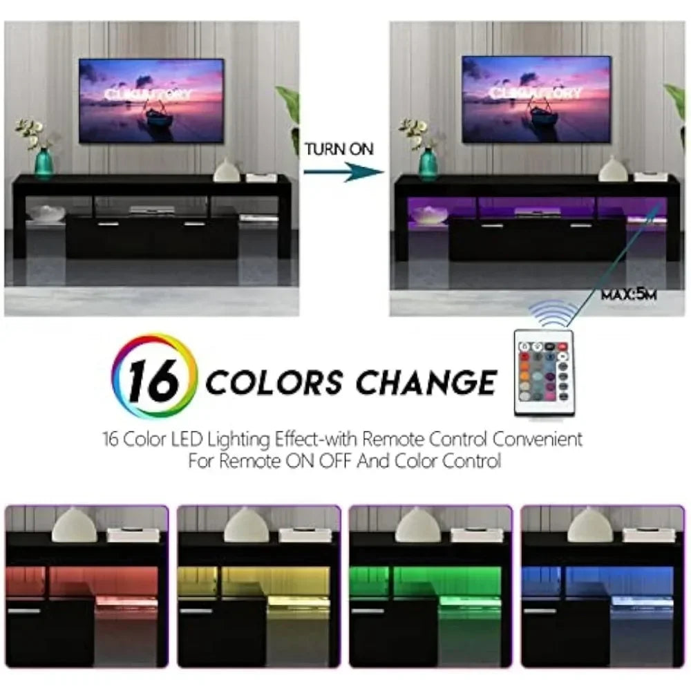 Clikuutory Modern LED 63 inch TV Stand with Large Storage Drawer for 40 50 55 60 65 70 75 Inch TVs, 63”W×14”D×18”H