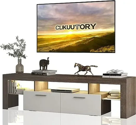 Clikuutory Modern LED 63 inch TV Stand with Large Storage Drawer for 40 50 55 60 65 70 75 Inch TVs, 63”W×14”D×18”H