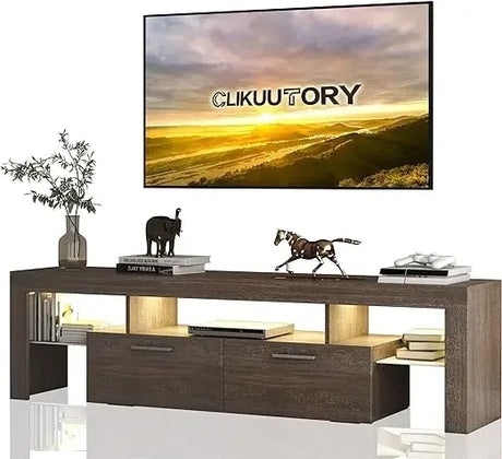 Clikuutory Modern LED 63 inch TV Stand with Large Storage Drawer for 40 50 55 60 65 70 75 Inch TVs, 63”W×14”D×18”H