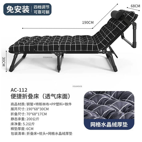 Comfortable Folding Bed with Mattress Single Lunch Rest Bed Office Reclining Chair Portable Multi-functional Outdoor Camp Bed Z