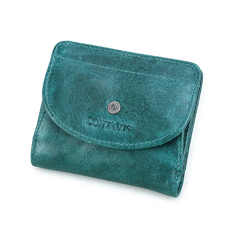 Contact'S Genuine Leather Fashion Small Wallet Women Female Coin Purse Short RFID Card Holder Wallets for Women Portfel Damski