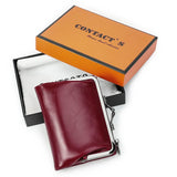 Contact'S Genuine Leather Wallet Women Small Metal Frame Purse Ladies Hasp and Zipper Coin Pocket Credit Card Holder