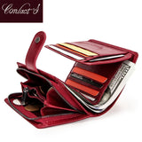 Contact'S Genuine Leather Wallets Women Men Wallet Short Small RFID Blocking Card Holder Wallets Ladies Red Coin Purse