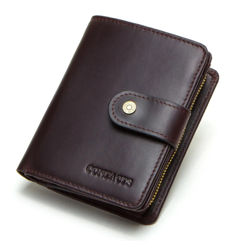 Contact'S Genuine Leather Wallets Women Men Wallet Short Small RFID Blocking Card Holder Wallets Ladies Red Coin Purse