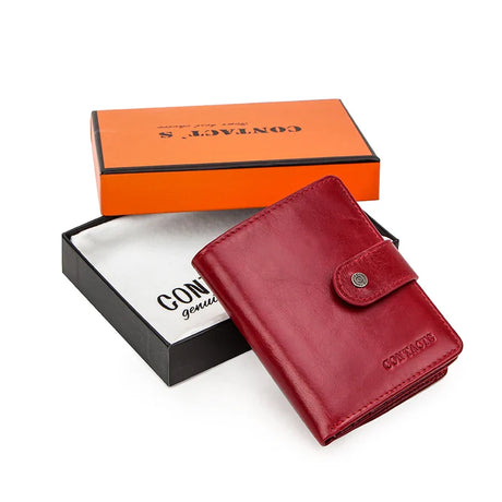 Contact'S Genuine Leather Wallets Women Men Wallet Short Small RFID Blocking Card Holder Wallets Ladies Red Coin Purse