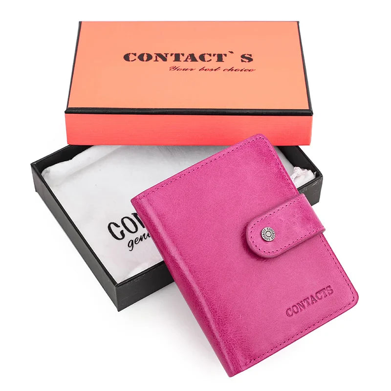 Contact'S Genuine Leather Wallets Women Men Wallet Short Small RFID Blocking Card Holder Wallets Ladies Red Coin Purse