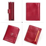 Contact'S Genuine Leather Wallets Women Men Wallet Short Small RFID Blocking Card Holder Wallets Ladies Red Coin Purse