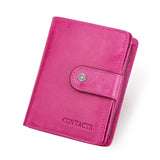 Contact'S Genuine Leather Wallets Women Men Wallet Short Small RFID Blocking Card Holder Wallets Ladies Red Coin Purse