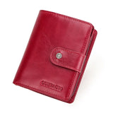 Contact'S Genuine Leather Wallets Women Men Wallet Short Small RFID Blocking Card Holder Wallets Ladies Red Coin Purse