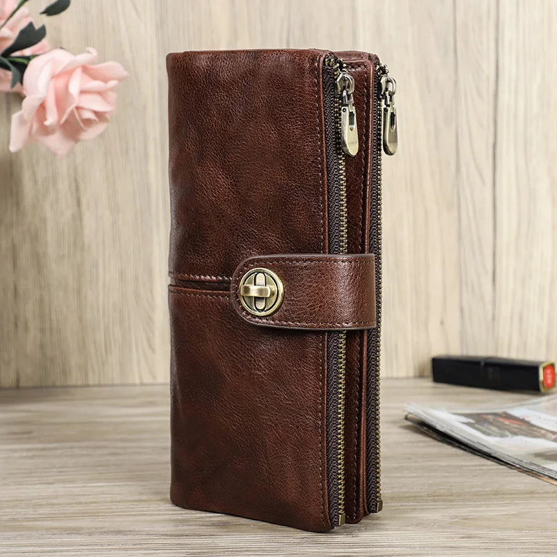 Contact'S Long Wallet Women Genuine Leather Female Clutch Wallets Zipper Phone Pocket Purse Money Bag with AirTag Slot