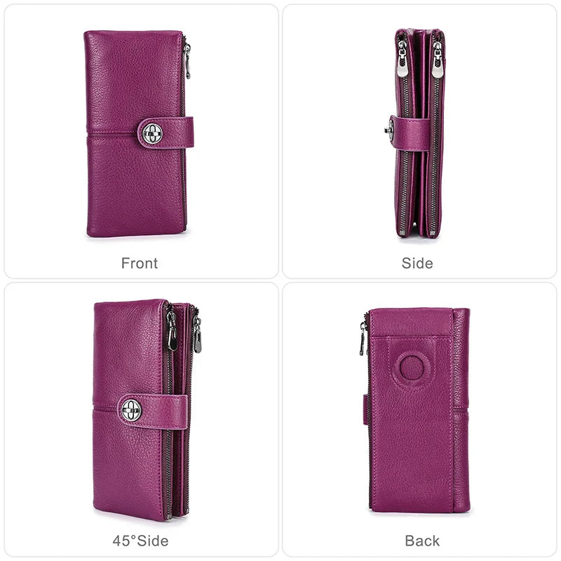 Contact'S Long Wallet Women Genuine Leather Female Clutch Wallets Zipper Phone Pocket Purse Money Bag with AirTag Slot