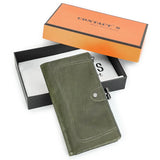 Contact'S Long Wallet Women Genuine Leather Metal Frame Credit Card Holder Hasp and Zipper Woman Phone Purse 4 Color