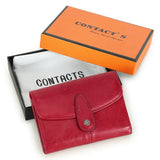 Contact'S Small Wallet Women Genuine Leather ID Credit Cards Holder Wallets Red Fashion Hasp Trifold Purse Case Soild Pattern