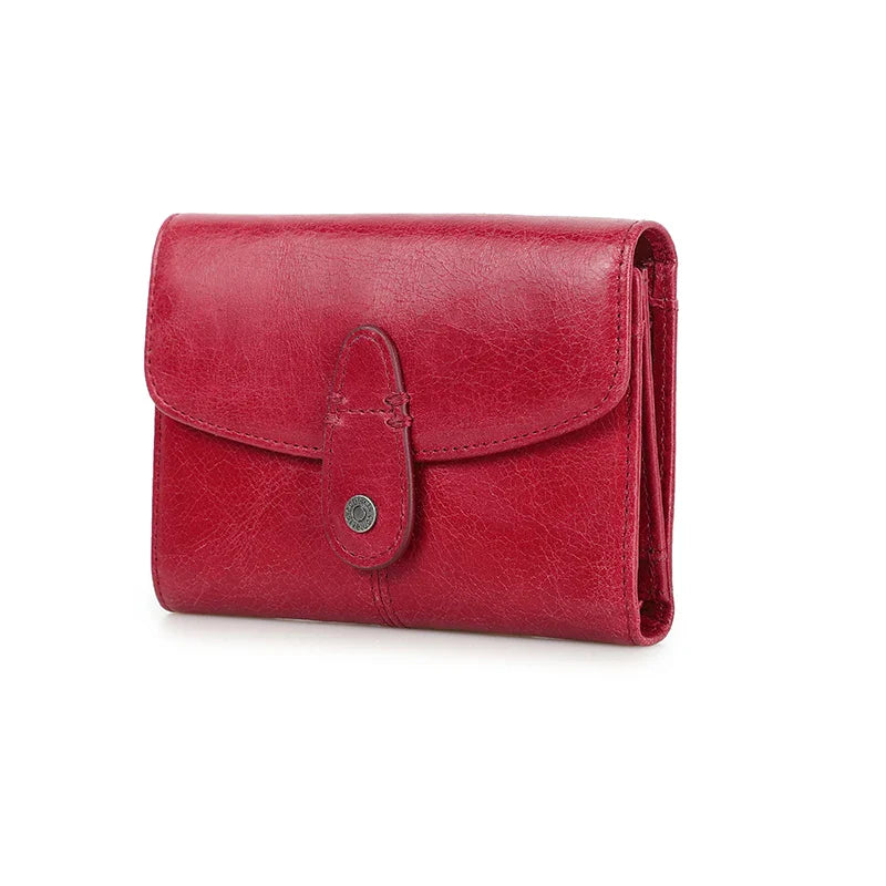 Contact'S Small Wallet Women Genuine Leather ID Credit Cards Holder Wallets Red Fashion Hasp Trifold Purse Case Soild Pattern